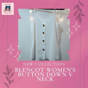 BLENCOT Women's Loose Button Down Tank Tops V Neck Strappy Casual Sleeveless